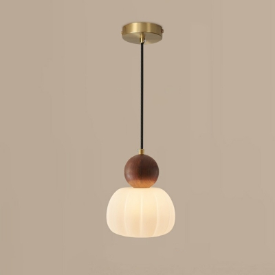 Modern Wood Pendant Light with Adjustable Hanging Length and Plastic Shade