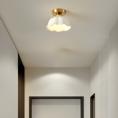 Metal Close To Ceiling Light with Downward Glass Shade in Modern Style for Residential Use