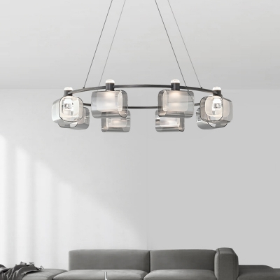 Black Modern Chandelier with Clear Glass Shades and Adjustable Hanging Length