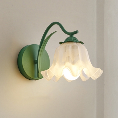 Contemporary White Wall Lamp with Unique Cast Iron Fixture and Glass Shade