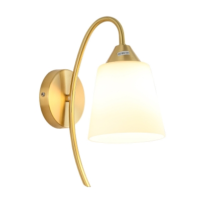 Elegant Style 1-Light White Glass Shade Wall Sconce with Copper Material in Gold