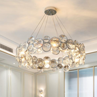 Modern Crystal Chandelier with Clear Shade, LED Light, and Adjustable Hanging Length