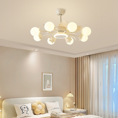 Modern Metal Ceiling Fan with Remote and Wall Control, Downrods Mounting, Plastic Blades