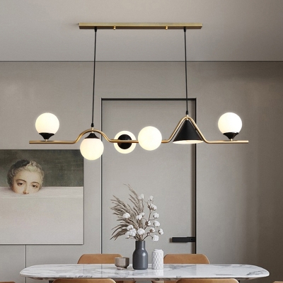 Modern Metal Island Light with Adjustable Hanging Length and Glass Shade
