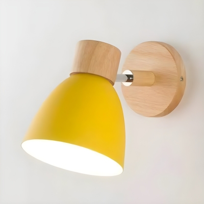 Modern Hardwired Wood Wall Sconce with Aluminum Shade for Bedroom