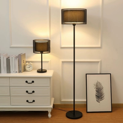 Elegant Metal Floor Lamp with Fabric Shade for Modern Residential Spaces