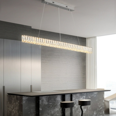 Modern Crystal Island Pendant Light with Clear LED Bulb Steel Construction Adjustable Length