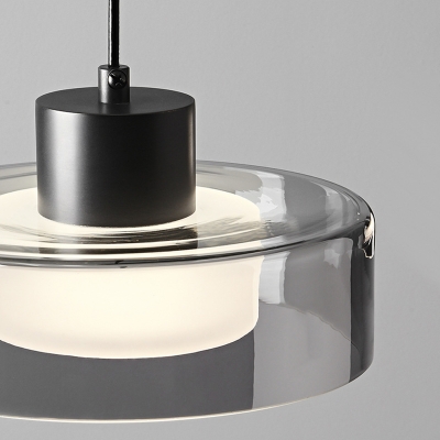 Modern LED Glass Cylinder Pendant Light with Adjustable Hanging Length in Clear Color