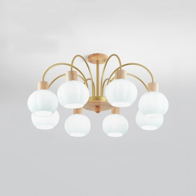 1-Tier Modern Chandelier with White Glass Shades and LED Lighting
