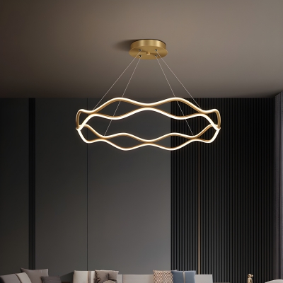 Modern Gold Metal Chandelier with One LED Bulb and Adjustable Hanging Length