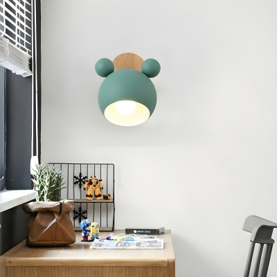 Stylish Wooden 1-Light Wall Lamp with Iron Shade and LED Lighting