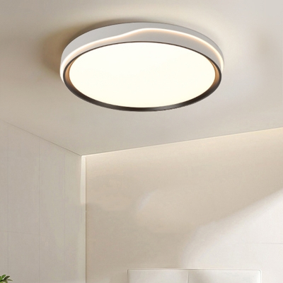 Metal LED Circle Flush Mount Ceiling Light with White Shade for Modern Residences