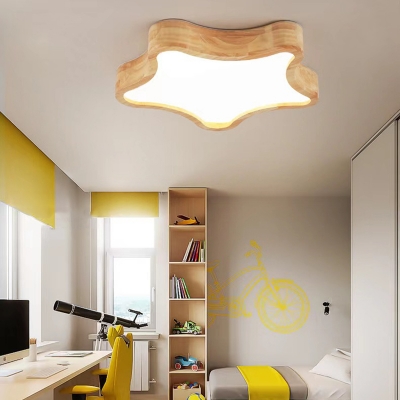 Natural Wood Flush Mount Ceiling Light with LED Bulb, Modern Style for Residential Use