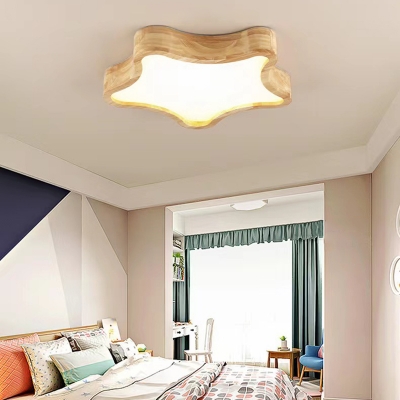 Natural Wood Flush Mount Ceiling Light with LED Bulb, Modern Style for Residential Use