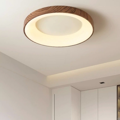 Walnut Wood Flush Mount LED Ceiling Light with Acrylic Shade for Modern Decor in Residential Space