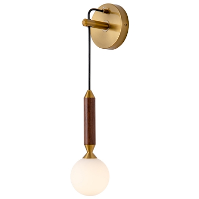 Contemporary No Bulb Included Hardwired Walnut Wood Wall Lamp with Glass Shade for Living Room