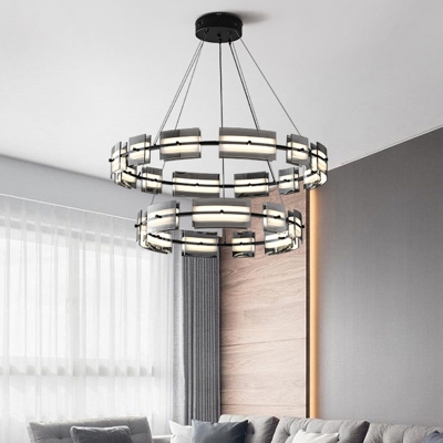 LED Modern Chandelier: Metal, Glass Shade, Ambient Light, Adjustable Length