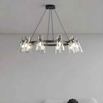 Modern Black Metal Chandelier with Clear Glass Shade and Bi-pin Light Type
