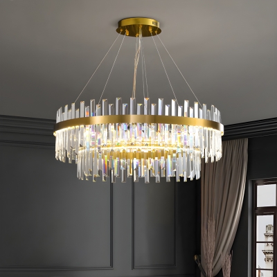 Modern Gold Chandelier with Crystal Clear Shades and Adjustable Hanging Length for Living Room