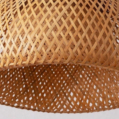 Boho Rattan Pendant Light with Adjustable Hanging Length and Natural Wood Shade