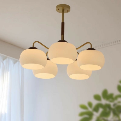 Brass Bowl Chandelier with White Glass Shade and LED Compatible Lighting and Bulb Not Included