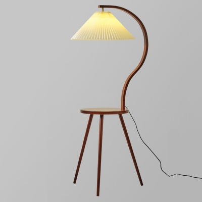 Minimalist Wood Buffet Floor Lamp with Fabric Shade for Home Use