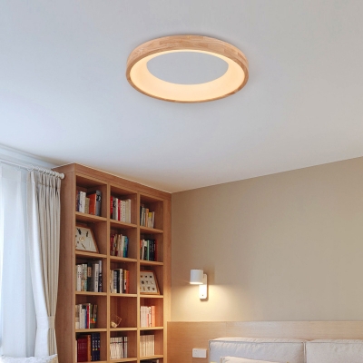 Natural Wood Flush Mount Ceiling Light with LED Bulbs and Acrylic Shade