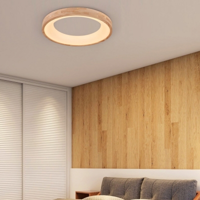 Natural Wood Flush Mount Ceiling Light with LED Bulbs and Acrylic Shade