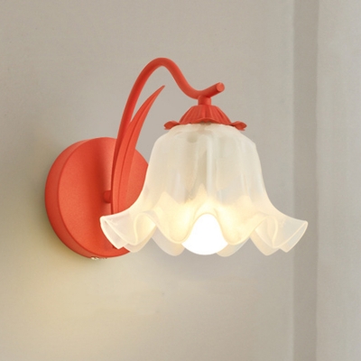 Contemporary White Wall Lamp with Unique Cast Iron Fixture and Glass Shade