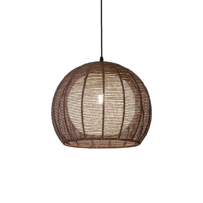 Rattan Globe Pendant Light with Adjustable Length Cord and Round Canopy