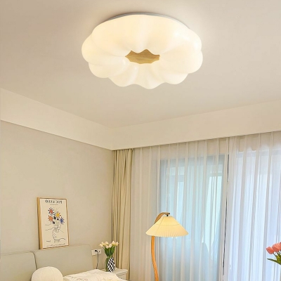 Wood LED Flush Mount Ceiling Light with Acrylic White Shade for Modern Home