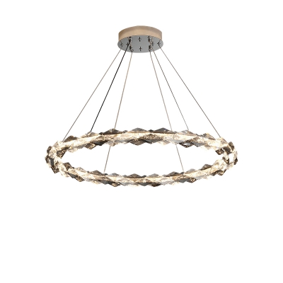 Chrome Chandelier with Clear Crystal Shades and Adjustable Hanging Length