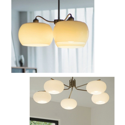 Contemporary Metal Chandelier with White Glass Shade and Adjustable Hanging Length for Home Use