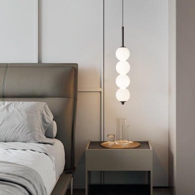 Modern LED-Metal Residential Pendant with White Glass Shade and Naturplength
