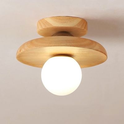 Modern Wooden Semi-Flush Mount Ceiling Light with Rubber Wood Shade