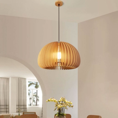 Modern Wood Pendant Light with Adjustable Hanging Length and Round Canopy Shape for Living Room