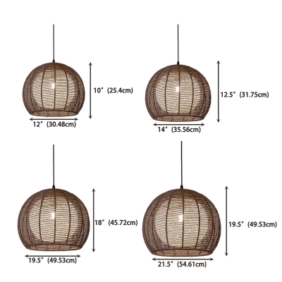Rattan Globe Pendant Light with Adjustable Length Cord and Round Canopy