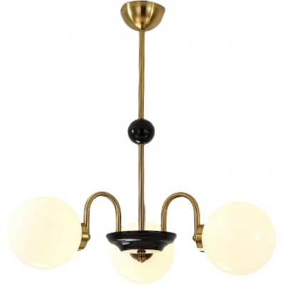 Contemporary Chandelier with Elegant White Glass Shades and Adjustable Hanging Length in Cast Iron