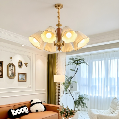 Modern Metal Chandelier with White Fabric Lampshade for Bedroom