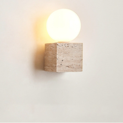 Modern Stone Wall Lamp with Glass Lampshade in Off White for Bedroom