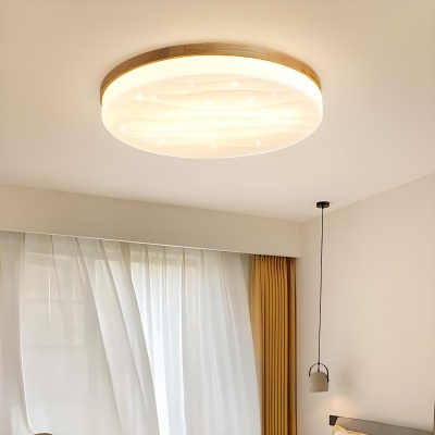 Contemporary Rubber Wood Flush Mount Ceiling Light with White Acrylic Shade for Bedroom