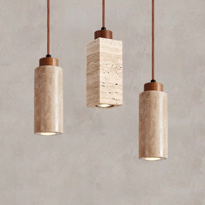Contemporary Stone Lampshade Pendant Light with Adjustable Hanging Length in Yellow