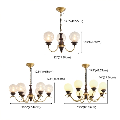 Traditional Wood Copper Chandelier with Glass Lamp Body and Adjustable Hanging Length