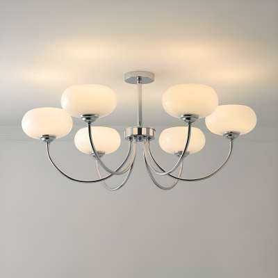 Contemporary Iron Chandelier with Cream White Glass Lampshade for Living Room