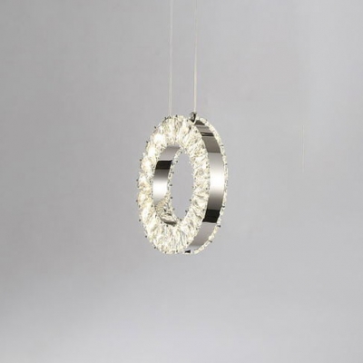 Crystal Vertical Ring Suspension Light Luxury Modern LED Hanging Light fixture in Chrome