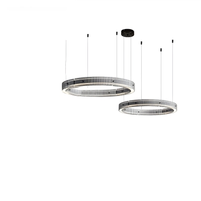 Modern Aluminum Chandelier with Glass Shade and Adjustable Hanging Length in Black