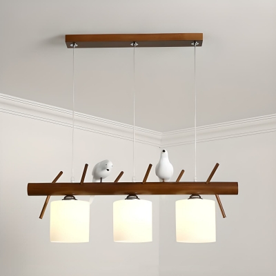 Scandinavian Wood Bird Island Light with Adjustable Hanging Length and Acrylic Lampshade