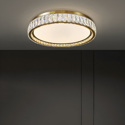 Contemporary Round Metal Flush Mount Ceiling Light with Crystal Shade for Bedroom