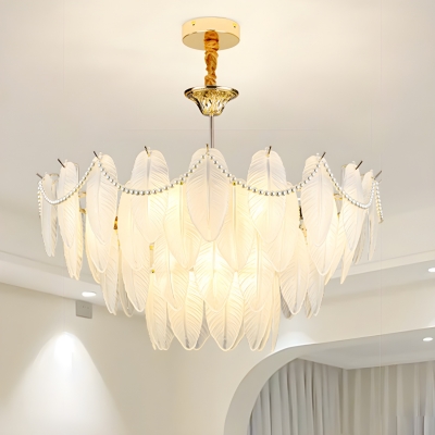 Glamorous Glass Shade Chandelier with Adjustable Hanging Length for Home Use