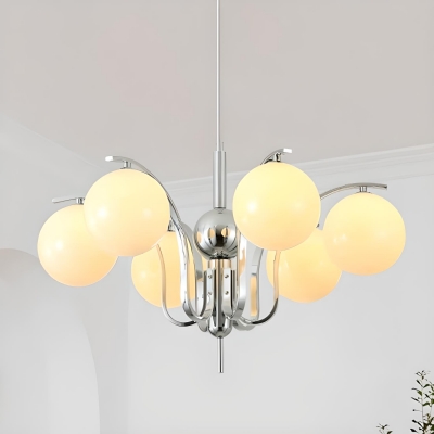 Modern Metal Globe Chandelier with Adjustable Hanging Length and Glass Lampshade for Bedroom